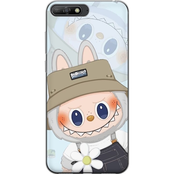 Huawei Y6 (2018) Genomskinligt Skal Labubu med hatt – Pop Mart-figur Mr. Butcher i retro stil med karaktär