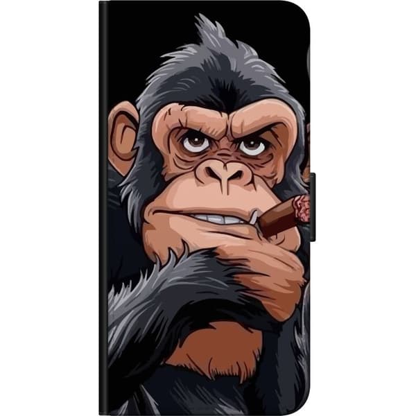 Kompatibel Tegnebogsetui til Nokia 5.4 Illustreret chimpanse med cigar, der viser langfingeren mod sort baggrund sort