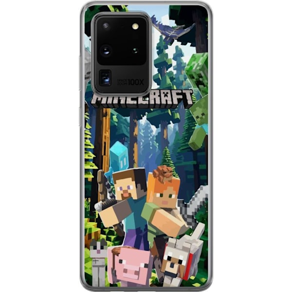Samsung Galaxy S20 Ultra Läpinäkyvä kuori Minecraft-matkapuhelinkotelo metsällä ja pikselityylisillä hahmoilla