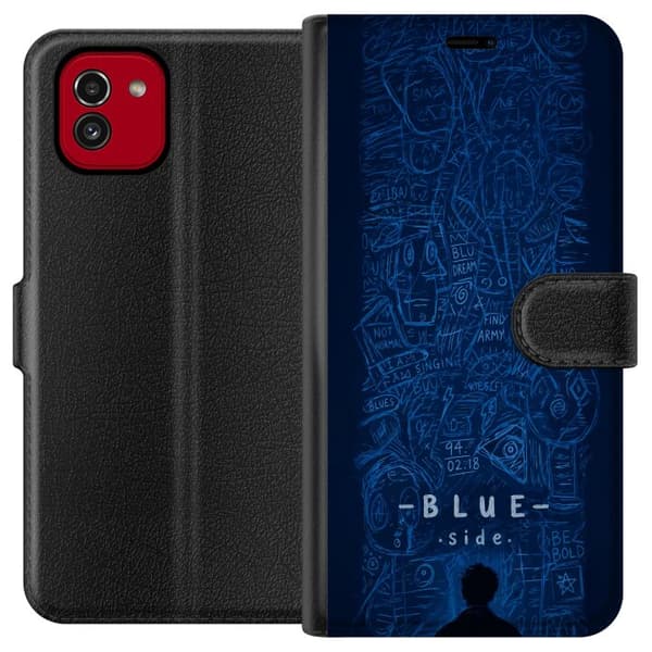Kompatibelt Plånboksfodral till Samsung Galaxy A03 Blue Side illustration blå