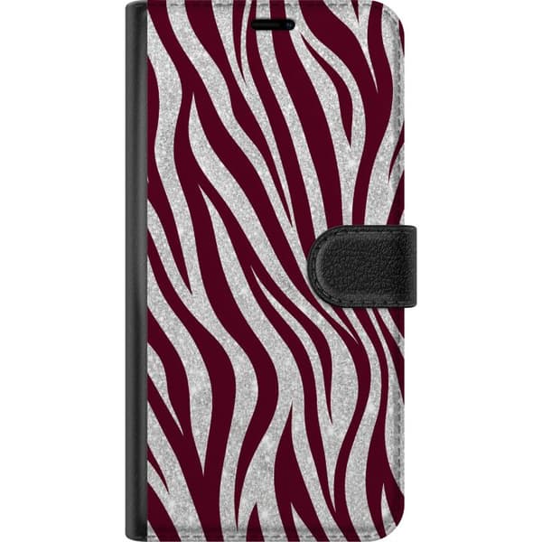 Kompatibel Tegnebogsetui til Apple iPhone SE (2016) Vinrød zebra rød