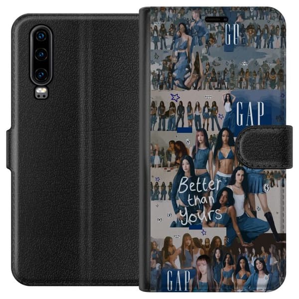 Kompatibel Tegnebogsetui til Huawei P30 KATSEYE denim collage blå