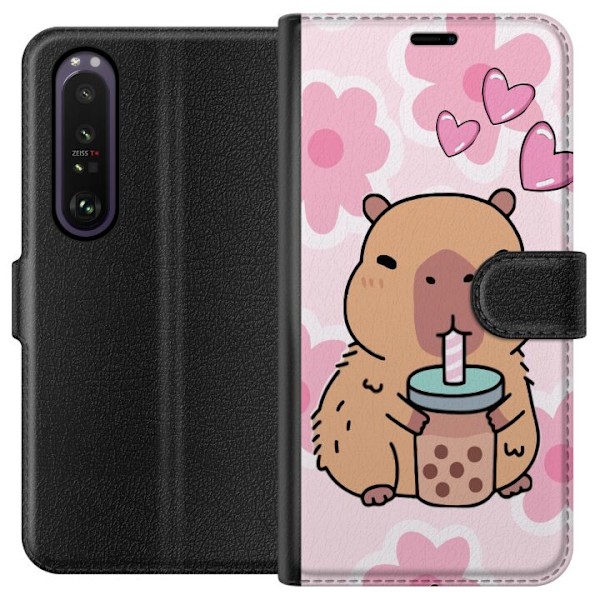 Sony Xperia 1 III Plånboksfodral Kawaii Capybara Hjärtan Ani