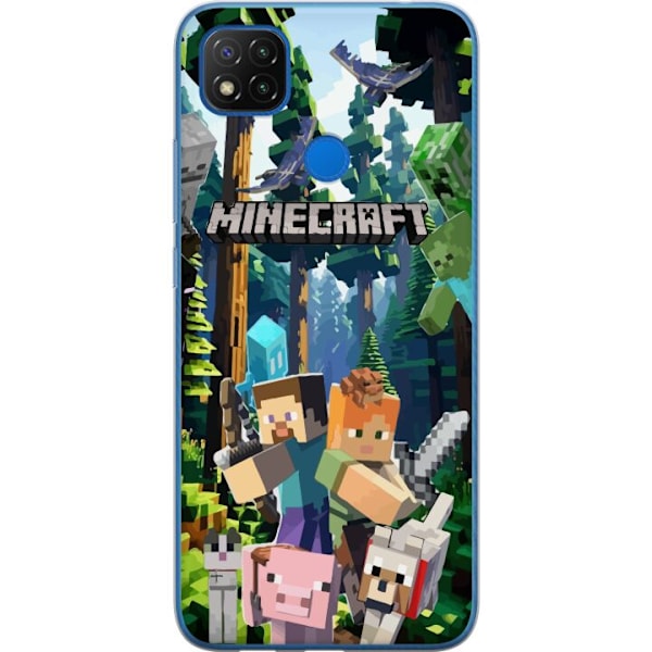 Xiaomi Redmi 9C NFC Genomskinligt Skal Minecraft mobilskal med skog och figurer i pixelstil