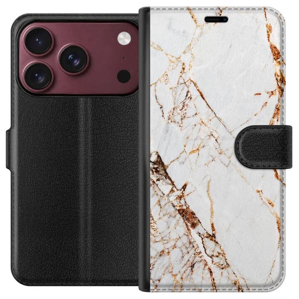 Kompatibelt Lommeboketui til Apple iPhone 18 Pro Max Gylden elfenbensmarmor hvit