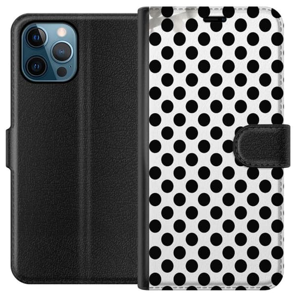 Kompatibel Tegnebogsetui til Apple iPhone 12 Pro Max Minimalistisk mønster med sorte prikker på hvid baggrund i moderne stil sort