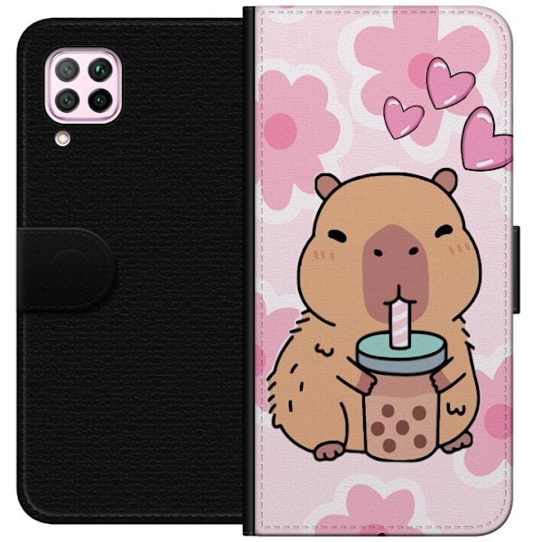 Huawei P40 lite Tegnebogsetui Kawaii Capybara Hjerte Anime Sti