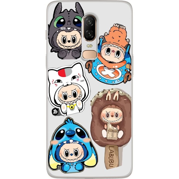OnePlus 6 Läpinäkyvä kuori Labubu hahmokokoelma - Pop Mart Labubu The Monsters väriluulisessa muotoilussa