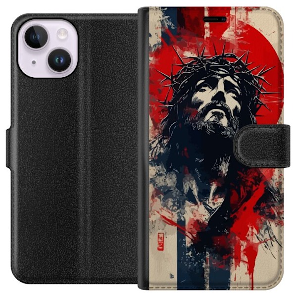 Apple iPhone 15 Lompakkokotelo Jeesus ristillä - kristillinen