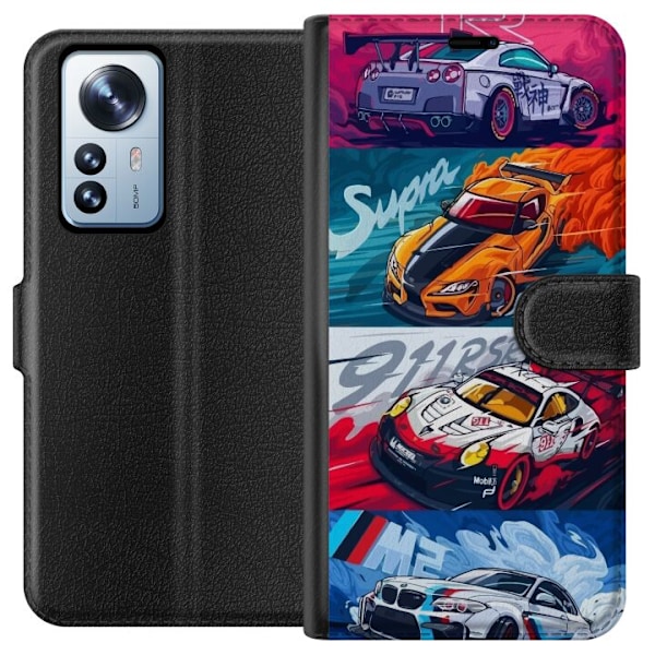 Xiaomi 12 Pro Lompakkokotelo Nopeat Autot - Piirretty Kuvio Toiminnalla