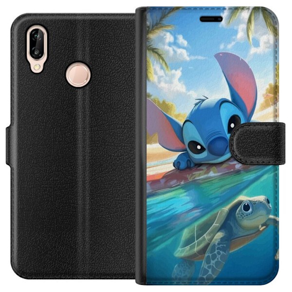 Huawei P20 lite Lommeboketui Stitch med skilpadde - søt blå