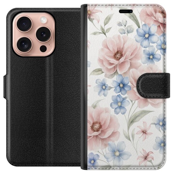 Apple iPhone 16 Pro Lompakkokotelo Romanttiset kukat