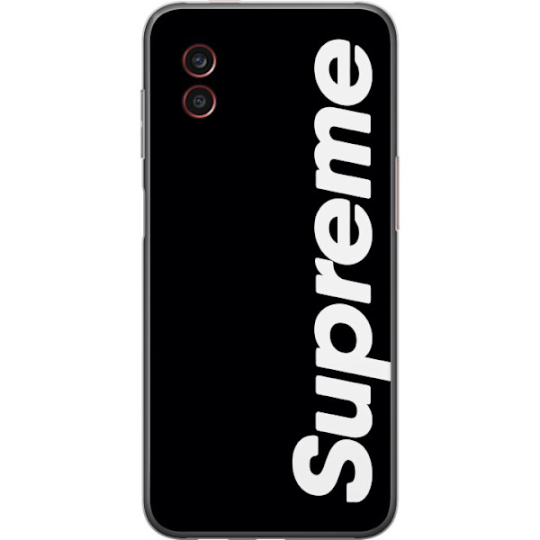 Samsung Galaxy Xcover6 Pro Genomskinligt Skal Supreme Svart Vit Streetwear Design Klassisk Modeikon Trend Urban Stil Grafiskt Motiv Populär