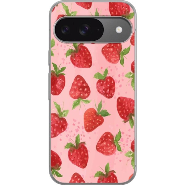 Google Pixel 9 Pro Gennemsigtig cover Jordbærdrømme - Retro-stil jordbærmønster