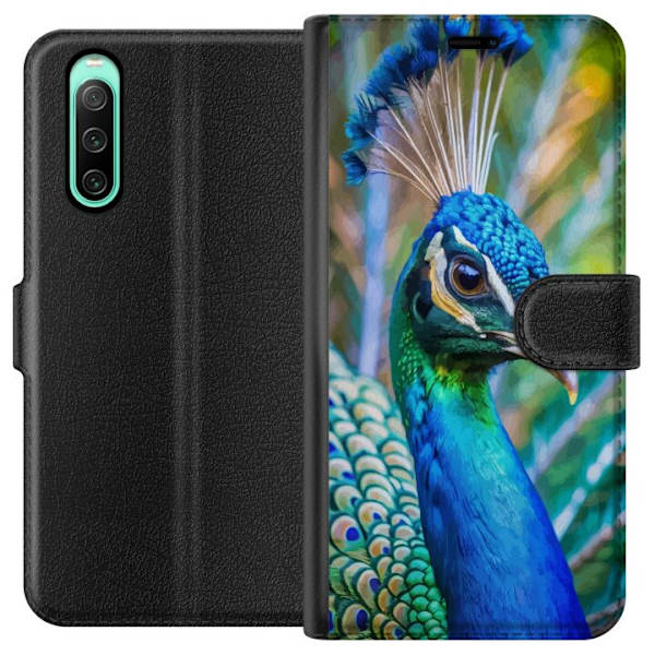 Sony Xperia 10 IV Lompakkokotelo Pavun Sulat Värikäs Design Lintuaihe Eksoottinen Graafinen Suunnittelu Luonto Ylellinen Koristelu