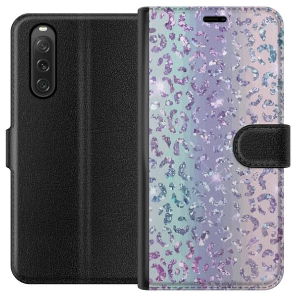 Kompatibel Tegnebogsetui til Sony Xperia 10 V Glitter Leopard