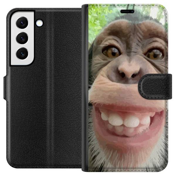 Samsung Galaxy S22 5G Tegnebogsetui Chimp Selfie Rolig Grafisk Design Abe Dyremotiv Trendy Sjovt Motiv Populært Urban Kunst Stil