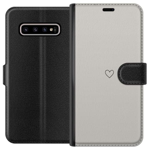 Kompatibel Tegnebogsetui til Samsung Galaxy S10+ Hjerte Beige