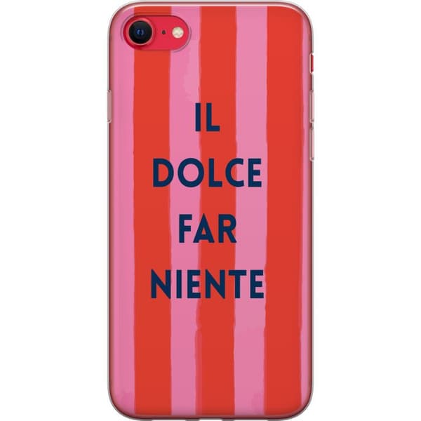Kompatibel Mobilcover til Apple iPhone SE (2022) Teksten Il Dolce Far Niente i mørkeblåt mod håndmalede rosa og røde striber pink