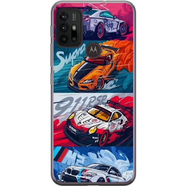 Motorola Moto G30 Läpinäkyvä kuori Nopeat Autot - Piirretty