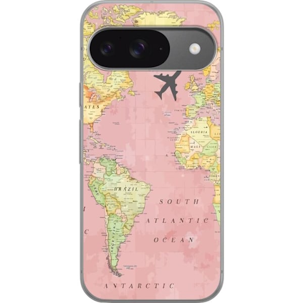 Google Pixel 9 Pro Gennemsigtig cover Pink Map