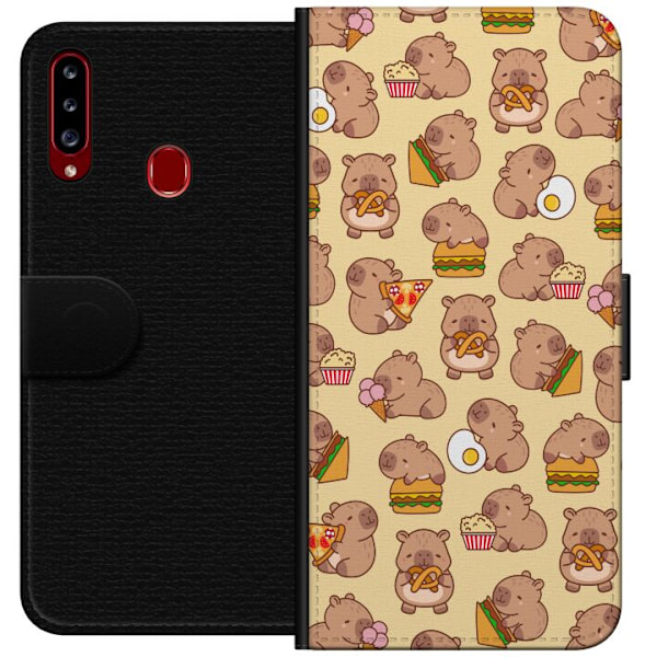Samsung Galaxy A20s Plånboksfodral Kawaii capybara mobilskal med flera söta figurer
