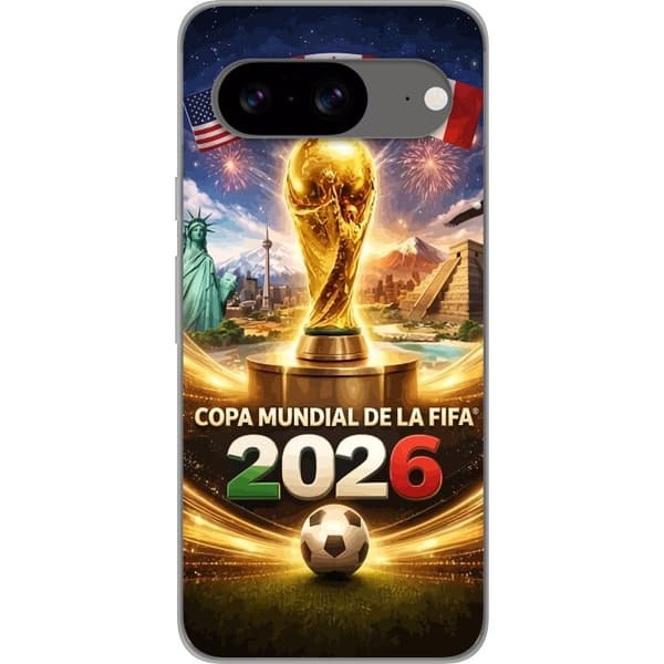 Kompatibelt Mobildeksel til Google Pixel 8 Gylden fotballtrofé med internasjonale flagg og festlig mesterskapsfølelse gull