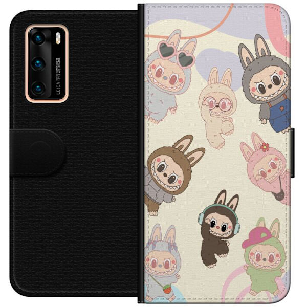 Huawei P40 Plånboksfodral Labubu Pop Mart Kollektion Motiv Figur Samling Design Populärt Art Toy Pop Mart Kreativ Grafiskt
