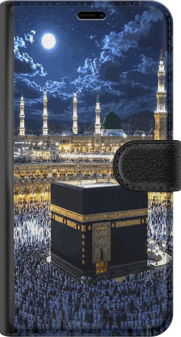 Kompatibelt Lommeboketui til Apple iPhone 11 Kaaba under fullmåne med opplyste minareter, stjernehimmel og pilegrimer i Mekka blå