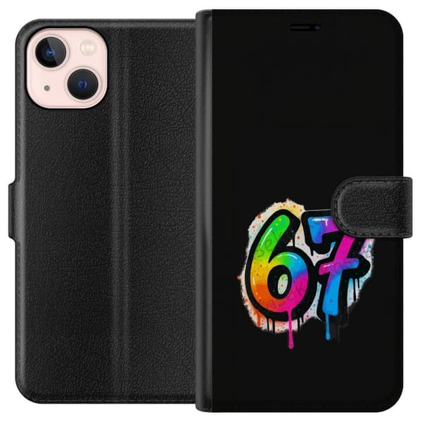 Kompatibel Tegnebogsetui til Apple iPhone 13 mini Farverige graffitital 67 med neonfarver, farvestænk og dryppende effekt mod sort baggrund sort
