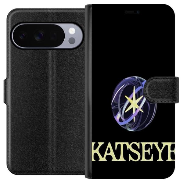 Kompatibel Tegnebogsetui til Google Pixel 10 Pro XL KATSEYE-logo med gul stjerne, lilla kredsringer og lys typografi på sort baggrund sort