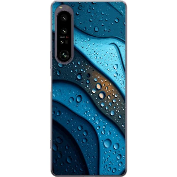Kompatibelt Mobildeksel til Sony Xperia 1 IV Blå abstrakte bølger med glitrende vanndråper i moderne grafisk design blå