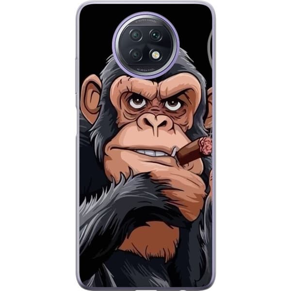 Kompatibel Mobilcover til Xiaomi Redmi Note 9T Illustreret chimpanse med cigar, der viser langfingeren mod sort baggrund sort