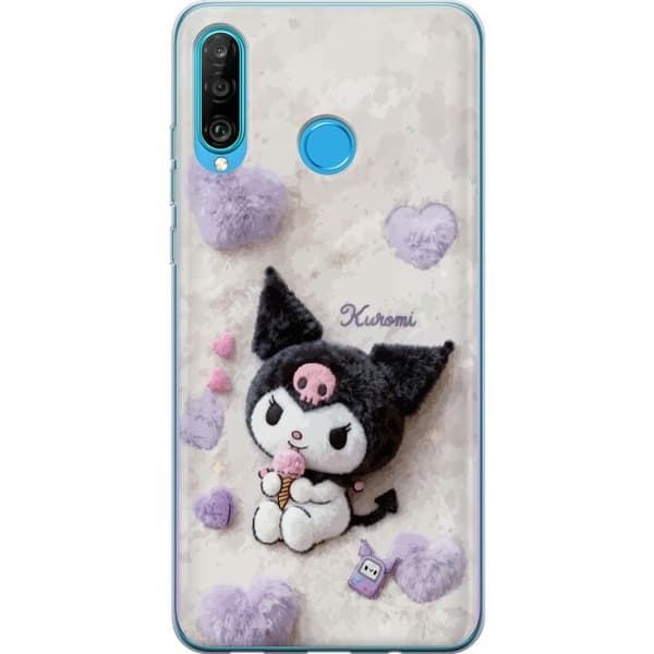 Kompatibel Mobilcover til Huawei P30 lite Sød sort-hvid figur med lyserød is og bløde hjerter hvid