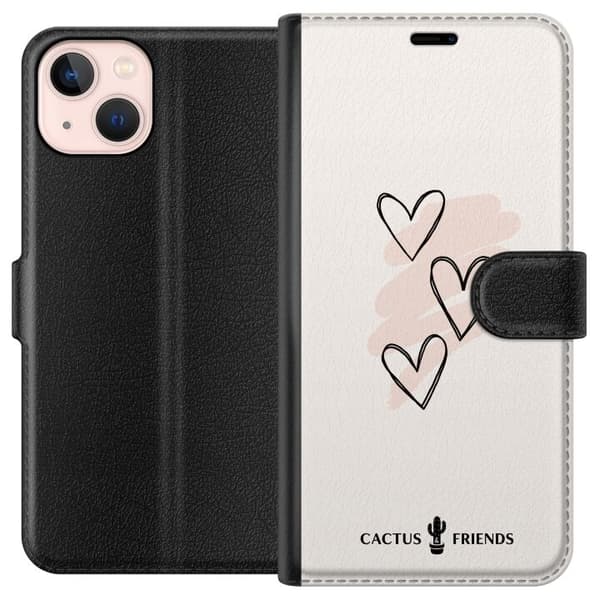 Kompatibel Tegnebogsetui til Apple iPhone 13 mini Kaktus og venner - Blød romantikskitse