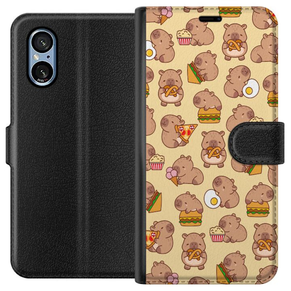 Sony Xperia 10 VI Tegnebogsetui Kawaii capybara mobilcover med flere søde figurer