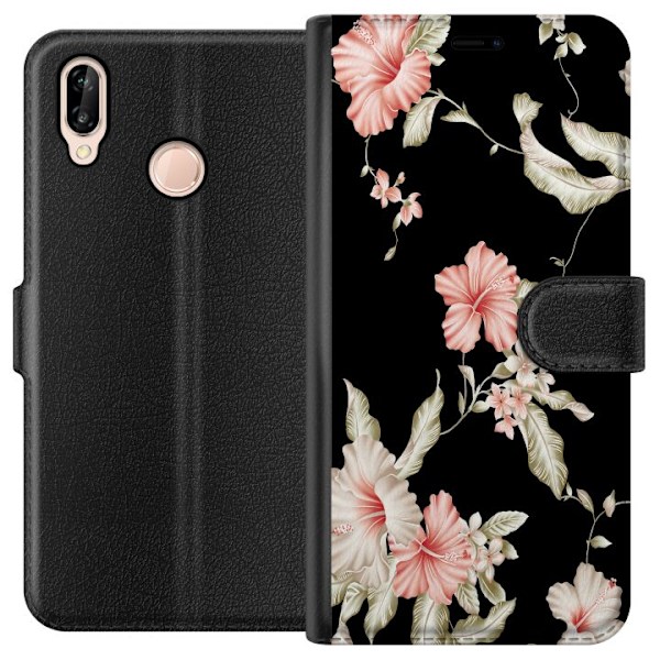 Huawei P20 lite Plånboksfodral Floral Pattern Black