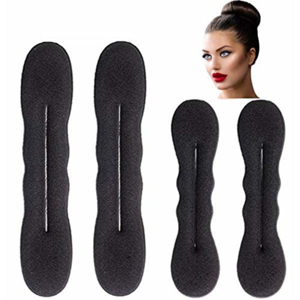 Laadukas uuden tyylin Styla Hair Black Magic hiusdonitsin tekosetti 4 kpl (2 pientä, 2 suurta)