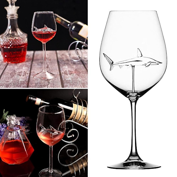 Högkvalitativt nytt rött vinglas med haj inuti, bägarglas, klart glas för hemmabar och fest 4pcs