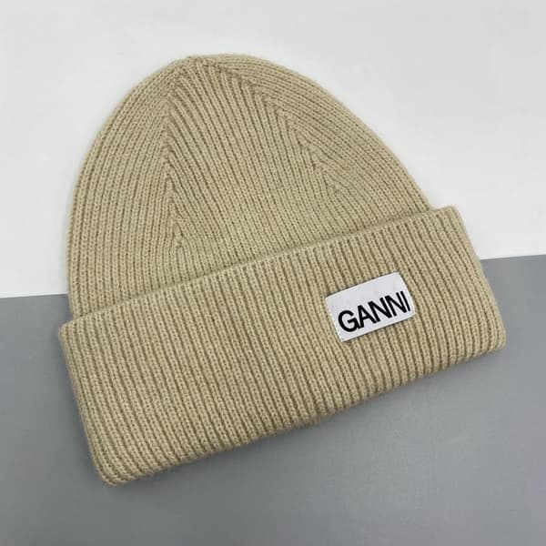Ny stickad Ganni vintermössa för män & kvinnor - Varm mössa med muddar, stretchig stickad mössa, hatt Khaki