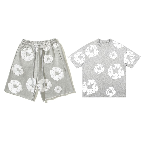 Kausikampanja! Korkealaatuinen Denim Tears kesäsetti miehille lyhythihainen harmaa harmaa Grey L