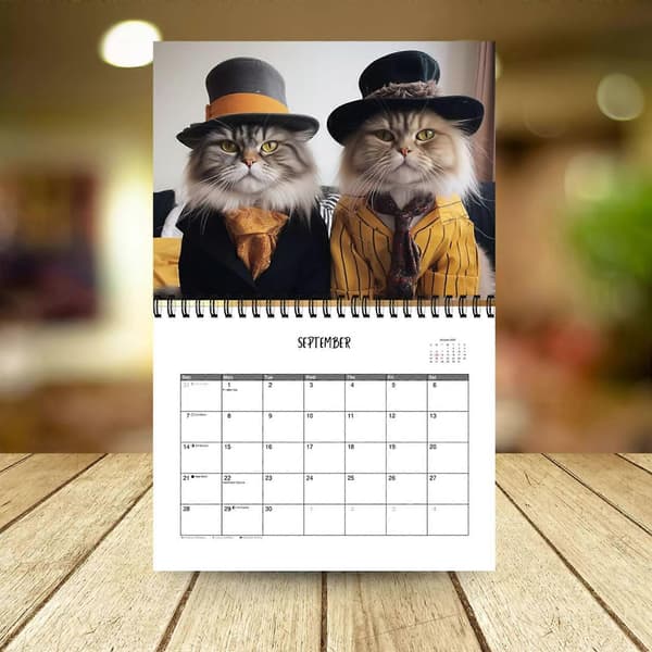 2026 Stilig Kattekalender, 12-månederskalender, Søt Kattekalender