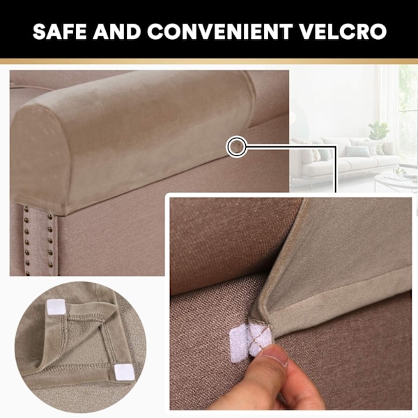 Tjocka sammetsstretchöverdrag för fåtöljer och soffor Fåtöljöverdrag för armstöd Soffa armstödsskydd Armstödsöverdrag för soffa halkfri (2-pack: Taupe)