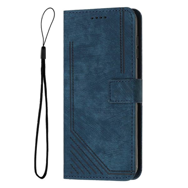 Kompatibel med iPhone 17 Stand Case Prægede Linjer Læder Telefon Cover-lingling} Multicolor Sapphire