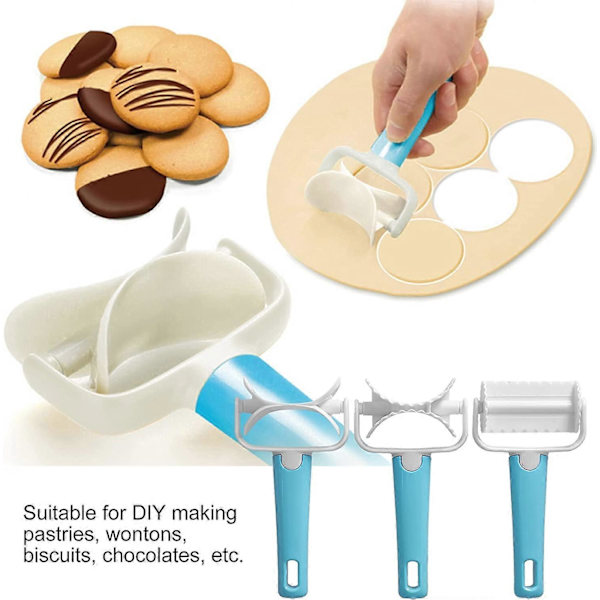 Deigrullekutter, 3 stk. sett DIY deigkutterrulle baketilbehør for wonton, kjeks, dumpling, kakebaking