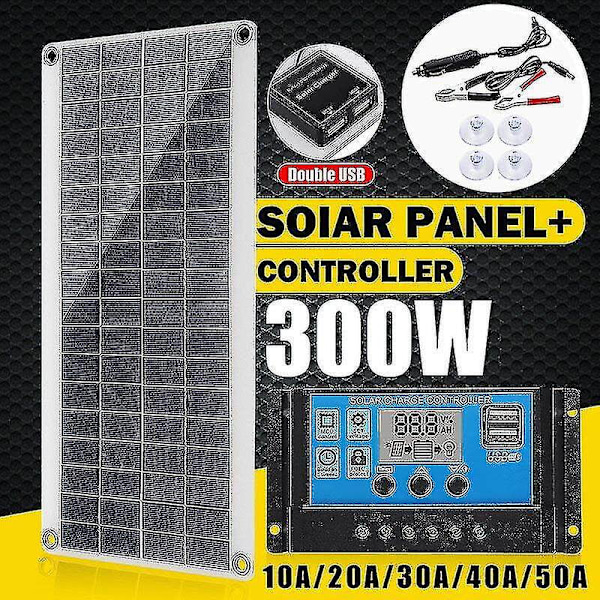 300W solcellsats flexibel solpanel monokristallin Pv-modul + 20A regulator för båtbil husbil hem skjul batteriladdning,