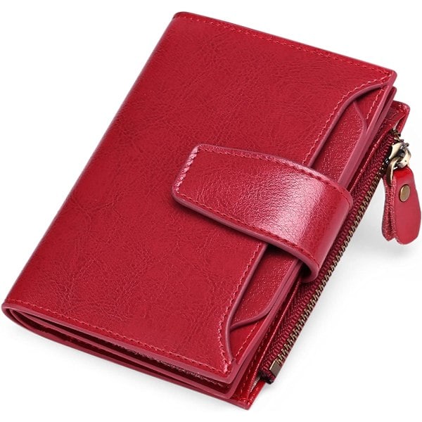 Damplånbok Äkta Läder Slim, Kvinnodagspresent (Burgundy) Burgundy Hög Kvalitet (Påsk)