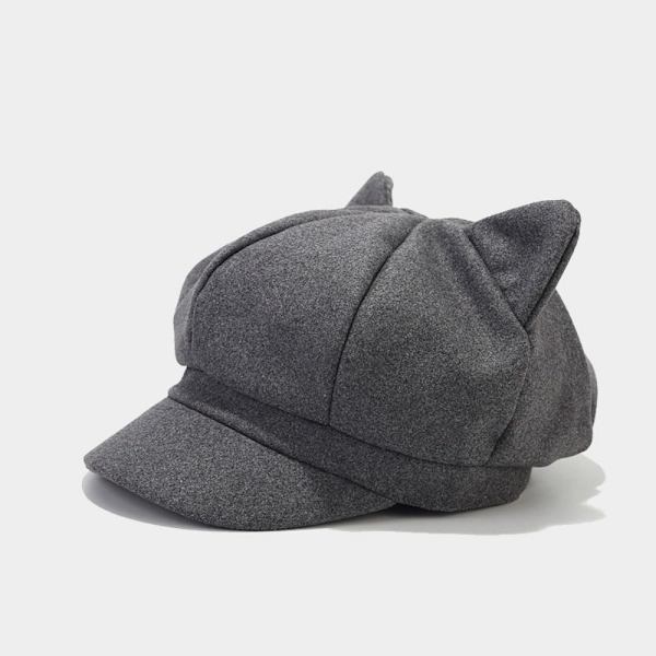 Kattöron Hatt Dam Höst och Vinter Varmare Retro Åttakantig Mössa Kort Skärm Ankunge Tunga Version