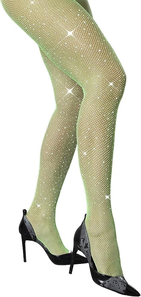 Damestrømper med glitrende strass Fluorescent green