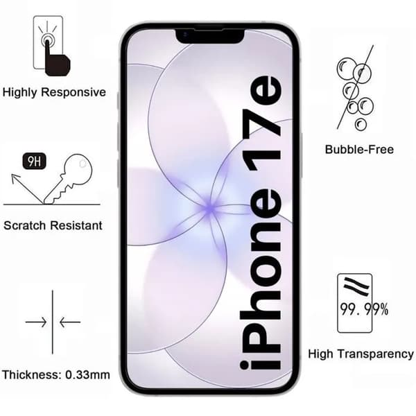 Shockproof Case and Two Tempered Glass Screen Protectors Compatible with iPhone 17e Transparent